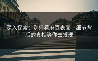 深入探索：别只看麻豆表面，细节背后的真相等你去发现