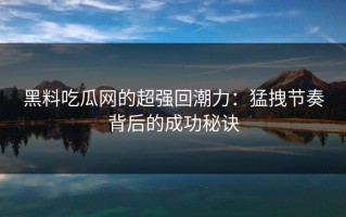 黑料吃瓜网的超强回潮力：猛拽节奏背后的成功秘诀
