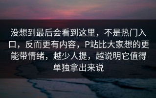 没想到最后会看到这里，不是热门入口，反而更有内容，P站比大家想的更能带情绪，越少人提，越说明它值得单独拿出来说