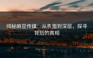 揭秘麻豆传媒：从表面到深层，探寻背后的真相