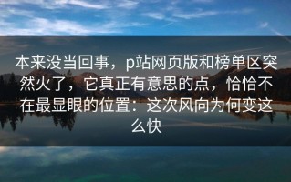 本来没当回事，p站网页版和榜单区突然火了，它真正有意思的点，恰恰不在最显眼的位置：这次风向为何变这么快