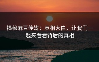 揭秘麻豆传媒：真相大白，让我们一起来看看背后的真相