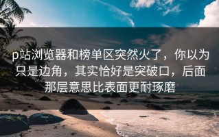 p站浏览器和榜单区突然火了，你以为只是边角，其实恰好是突破口，后面那层意思比表面更耐琢磨