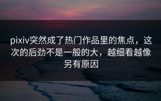 pixiv突然成了热门作品里的焦点，这次的后劲不是一般的大，越细看越像另有原因