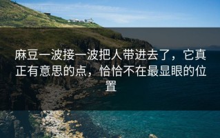 麻豆一波接一波把人带进去了，它真正有意思的点，恰恰不在最显眼的位置